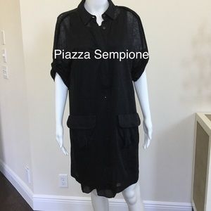 PIAZZA SEMPIONE black linen,silk lined dress